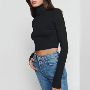 Reformation Davy Cropped Ribbed Turtleneck Tee